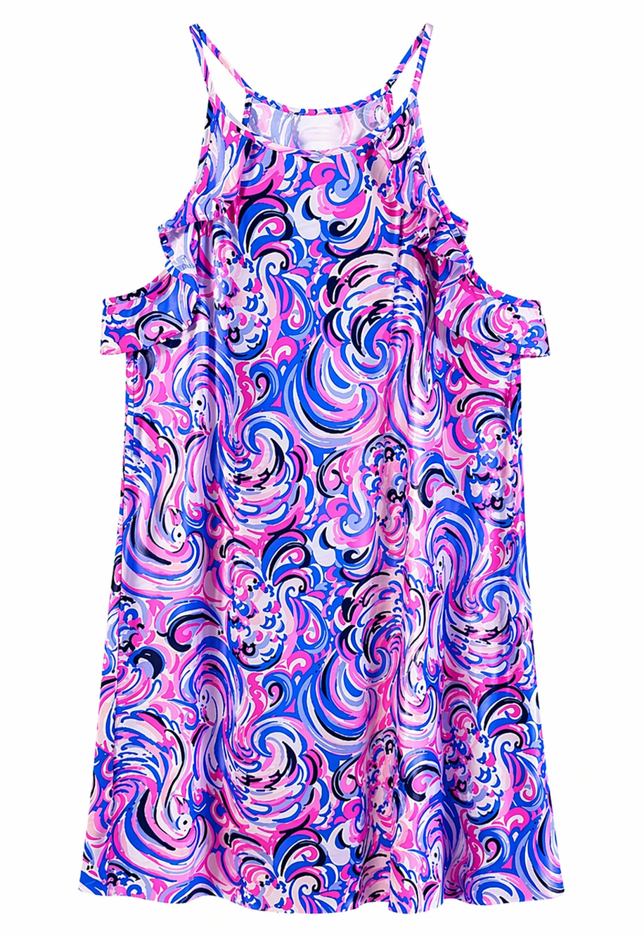 Lilly Pulitzer Billie Dress M Raz Berry Flamingoals Resort Pink Blue Ruffles
